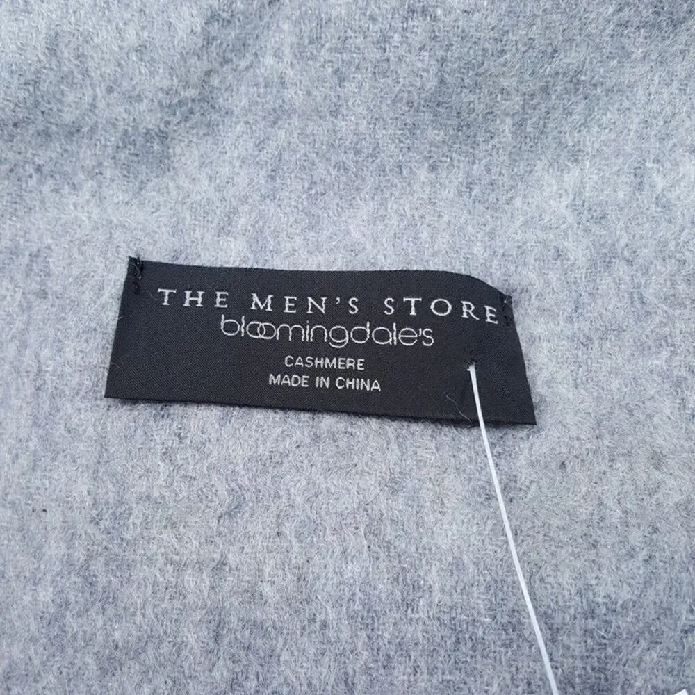 BLOOMINGDALES Mens Store Scarf Grey 100% Cashmere Fringe 64x10.5